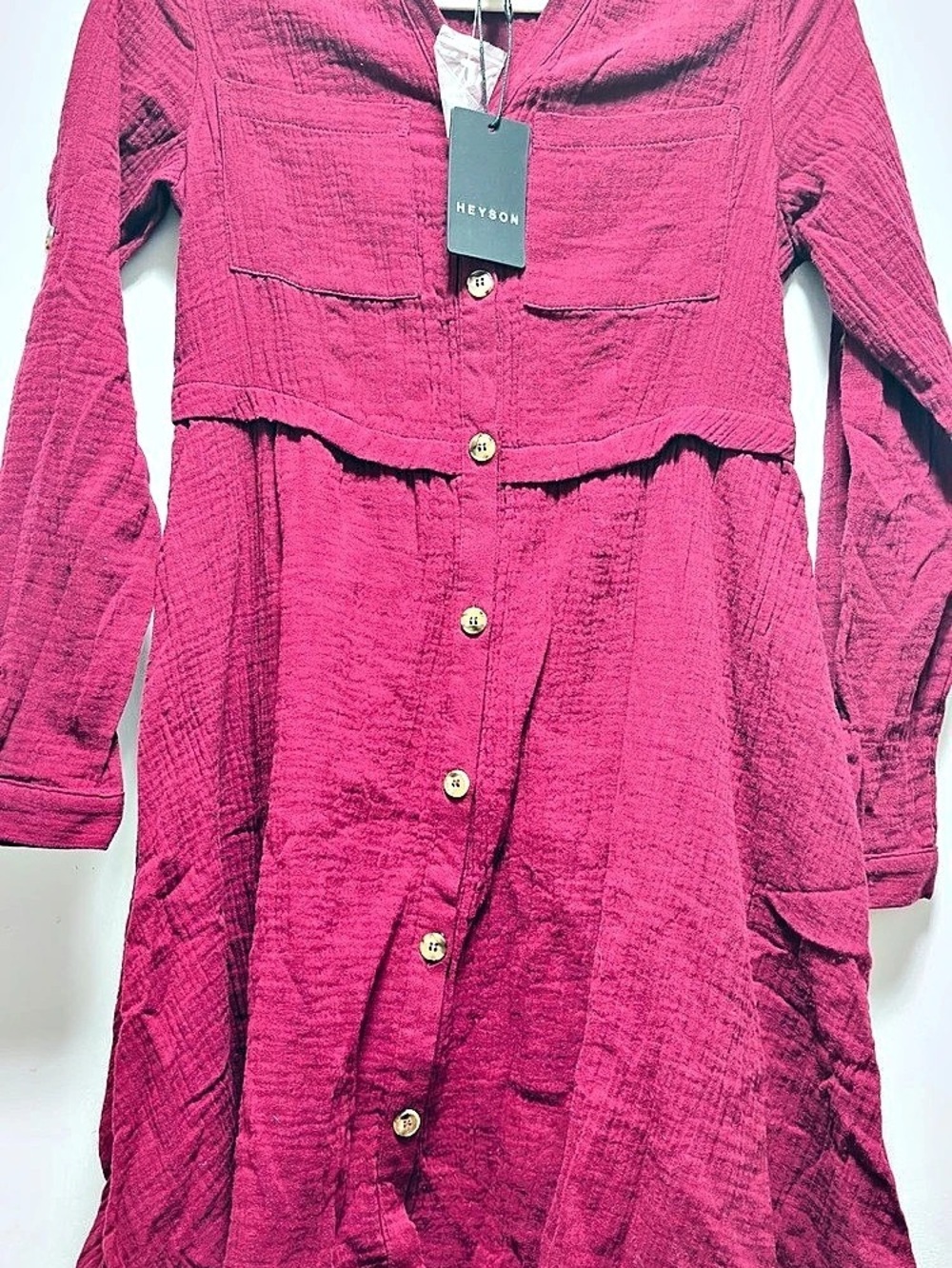 Heyson Burgundy Button-Down Gauze Dress Pink